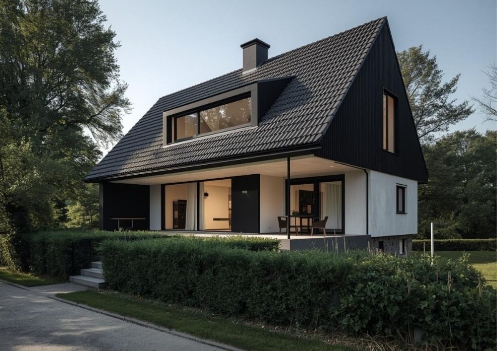 Modernes Einfamilienhaus mit schwarzem Dach